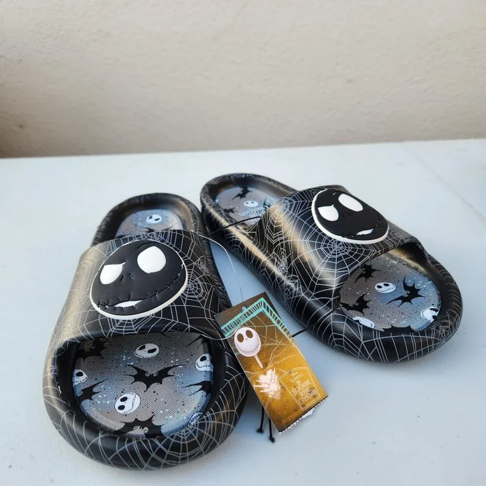 NEW Nightmare Before Christmas Men's Size 10 Sandals Slides Slippers Black White
